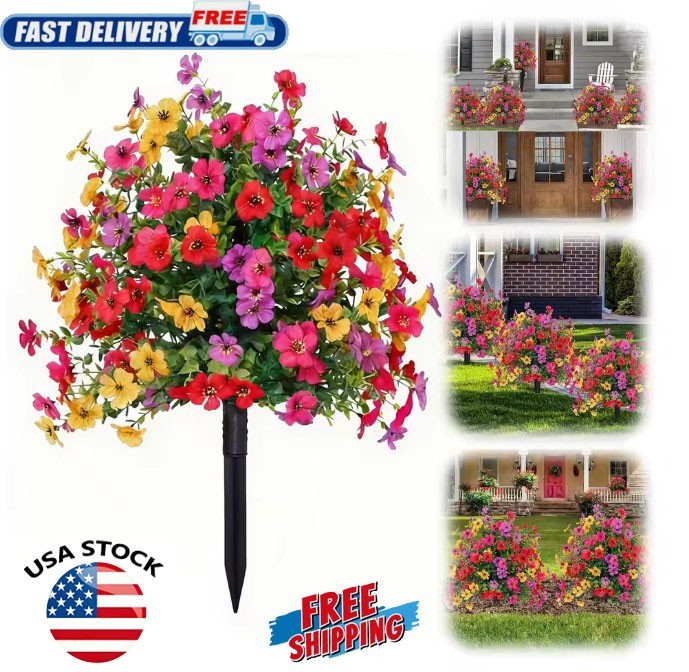NEW Artificial Colorful Flower Stake Yard Pathway Decor Waterproof UV Resistant