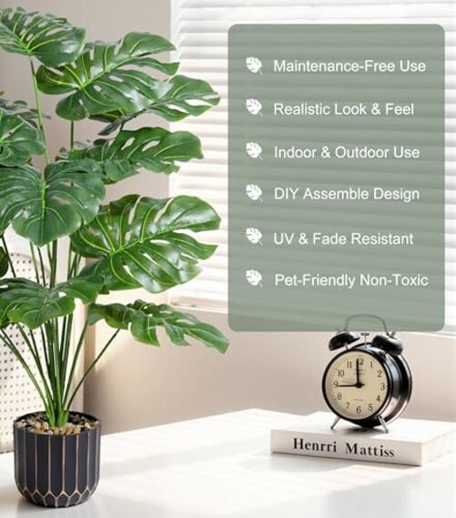 florisso 28″ Artificial Monstera Plant Tall Fake Faux Plants 28″ Monstera