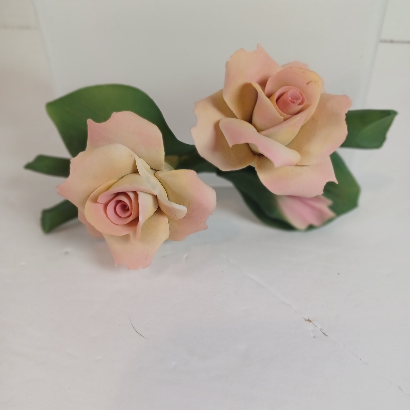 VINTAGE CAPODIMONTE PORCELAIN DOUBLE PINK ROSES BY NAPOLEON OF ITALY *READ*