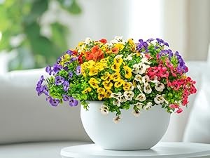 20 Bundles Artificial Fake Pansy Flowers for Outdoor | Yellow, White, Purple,