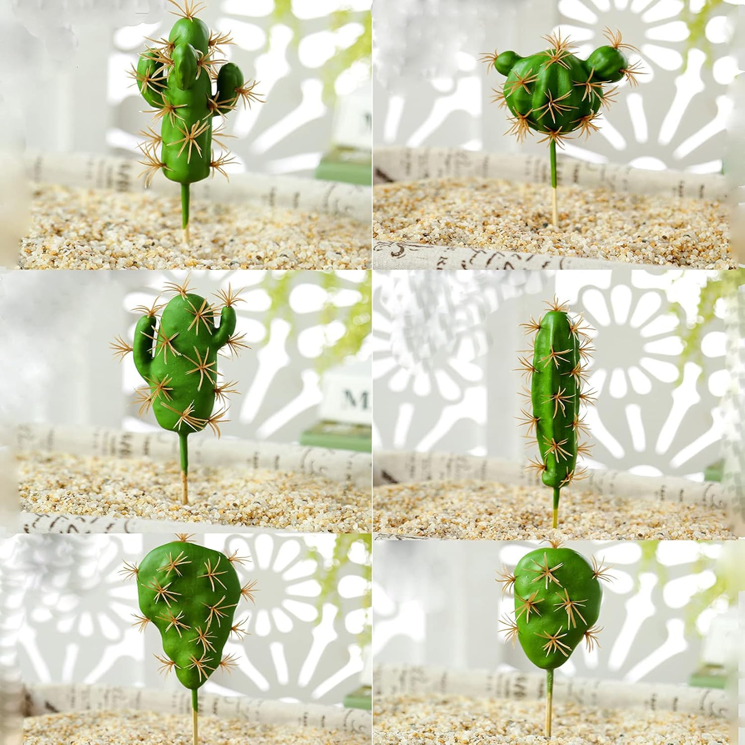 6 Pcs Artificial Cactus Faux Cactus Plant Flower Arrangement Green Plant Mate…
