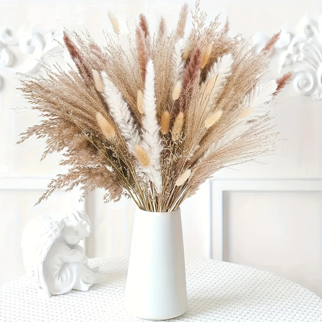80PCS Natural Dried Flowers Bouquet Pampas Grass Bunny Tail Grass Boho Home Wedd