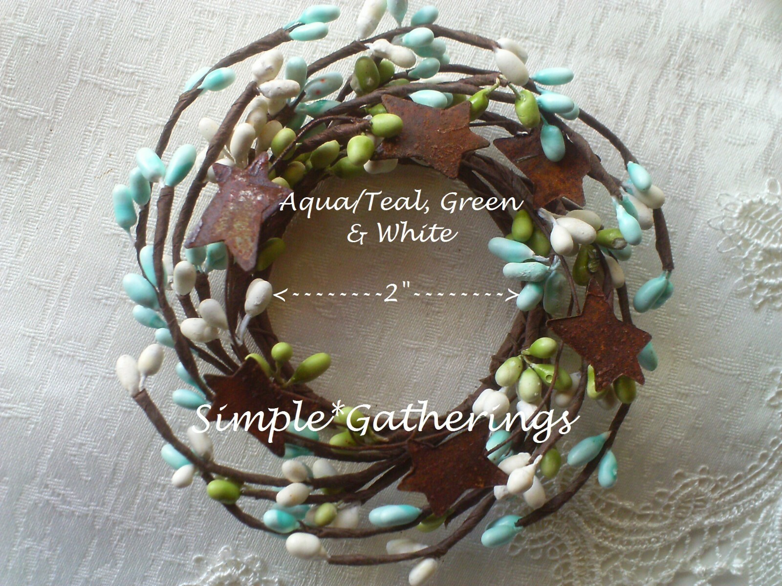 NEW PIP BERRY CANDLE RING 2 PCS WHITE GREEN BLUE 2″ w/ Rusty Stars Cottage Farm