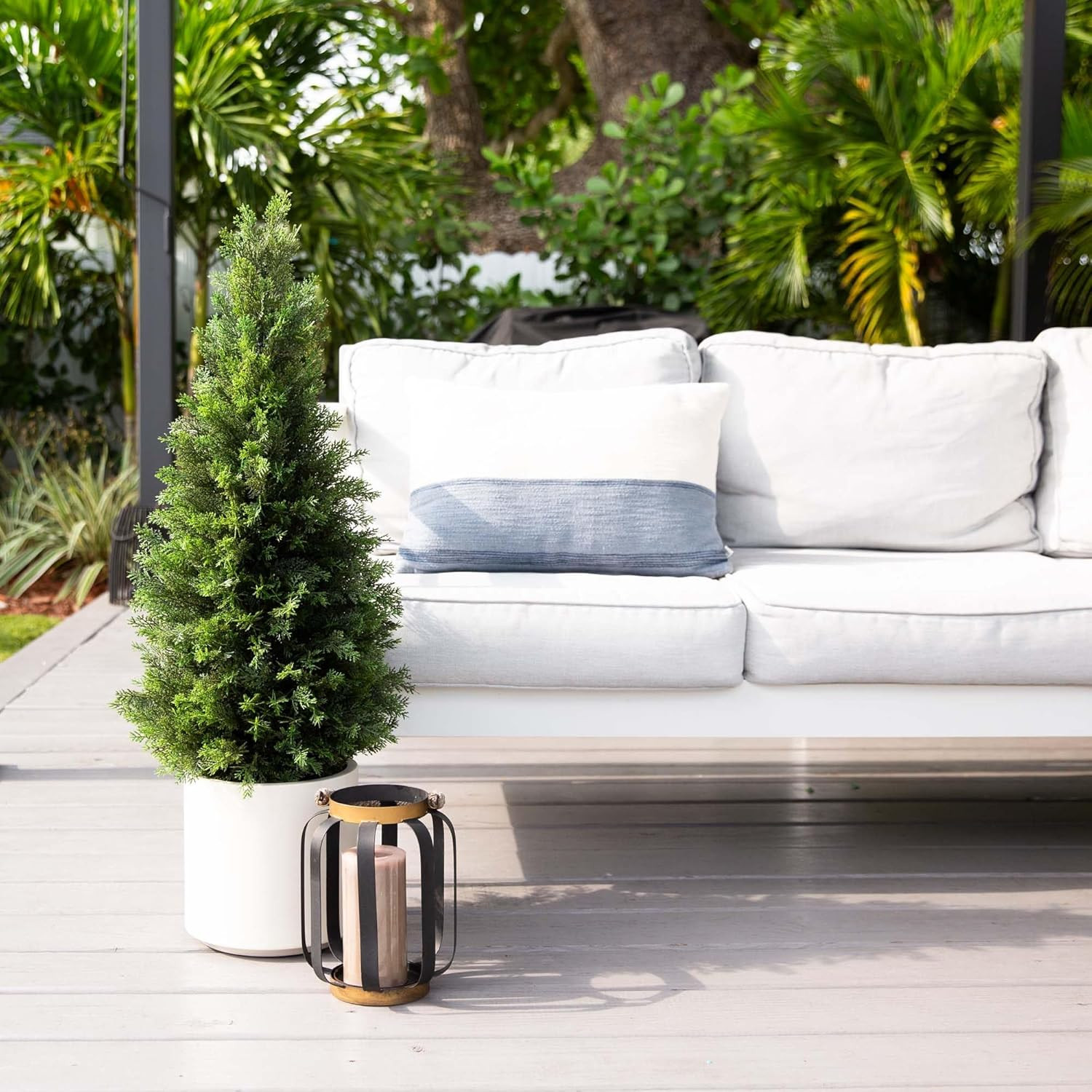 3FT UV Resistant Faux Cedar Tree in White Planter for Indoor/Outdoor Decor