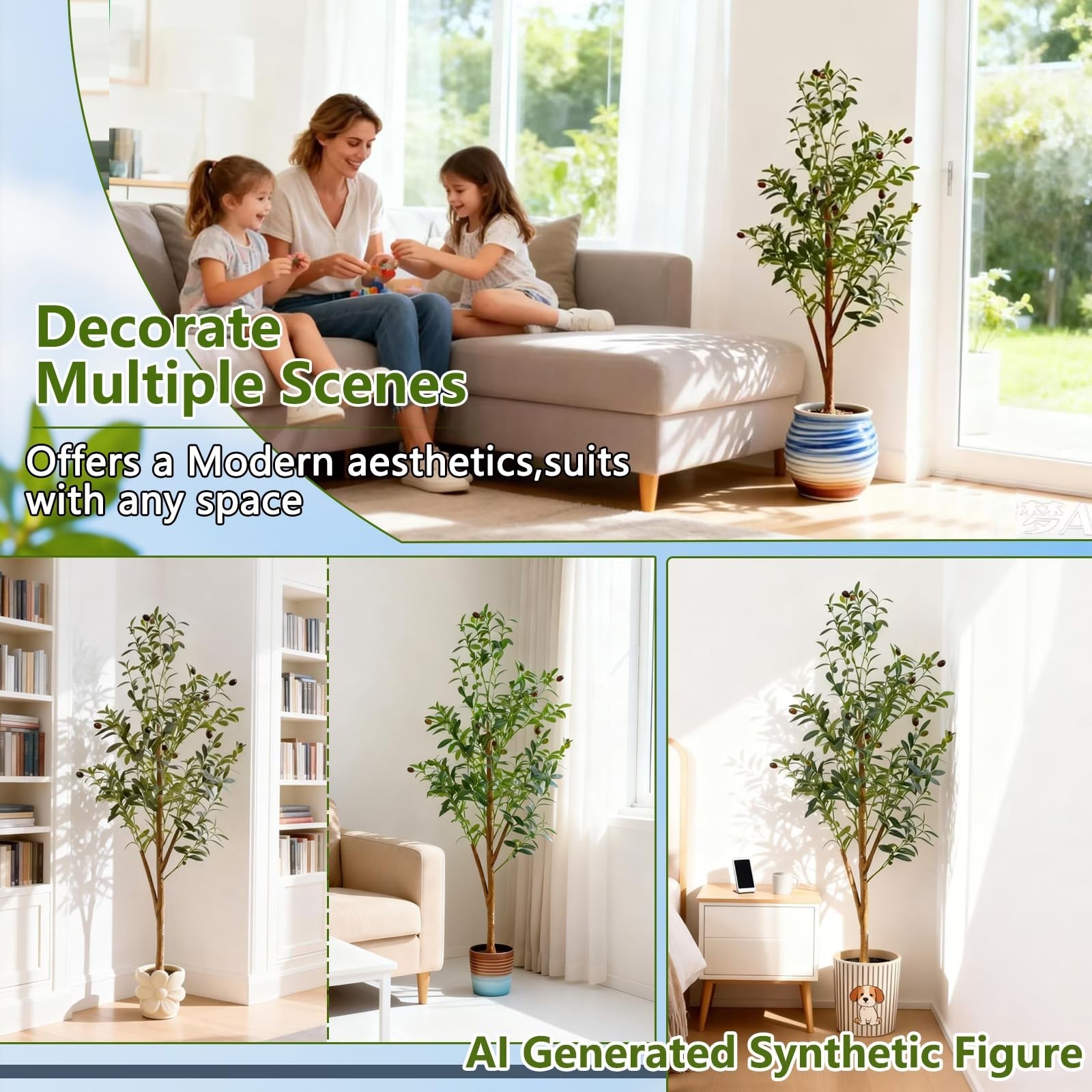 4FT Faux Olive Tree with Pot & Basket – Realistic Silk Leaves & Fruits for Home