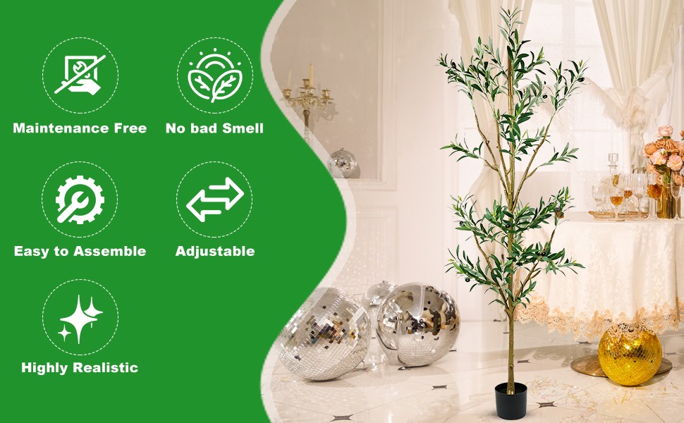 6FT Tall Olive Trees Artificial Indoor Faux Olive Tree Natural Wood Trunk Décor