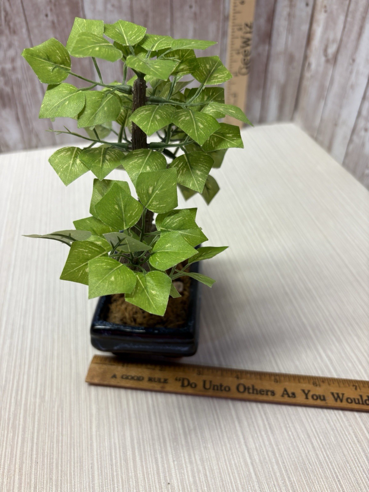 Artificial Bonsai Tree 8” Faux Plant In Vintage Blue 4×3 Pot FREE SHIPPING