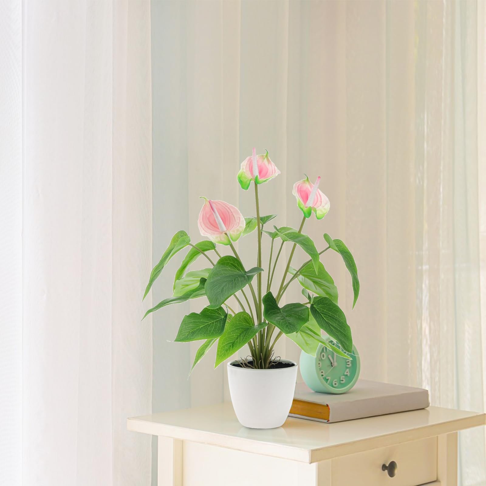 16.5 Inch Pink Artificial Anthurium Lily Flower Fake Andraeanum Plant Decor R…