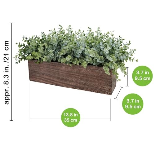 14″ Artificial in Rectangular Wood Planter Box Faux Plants Eucalyptus