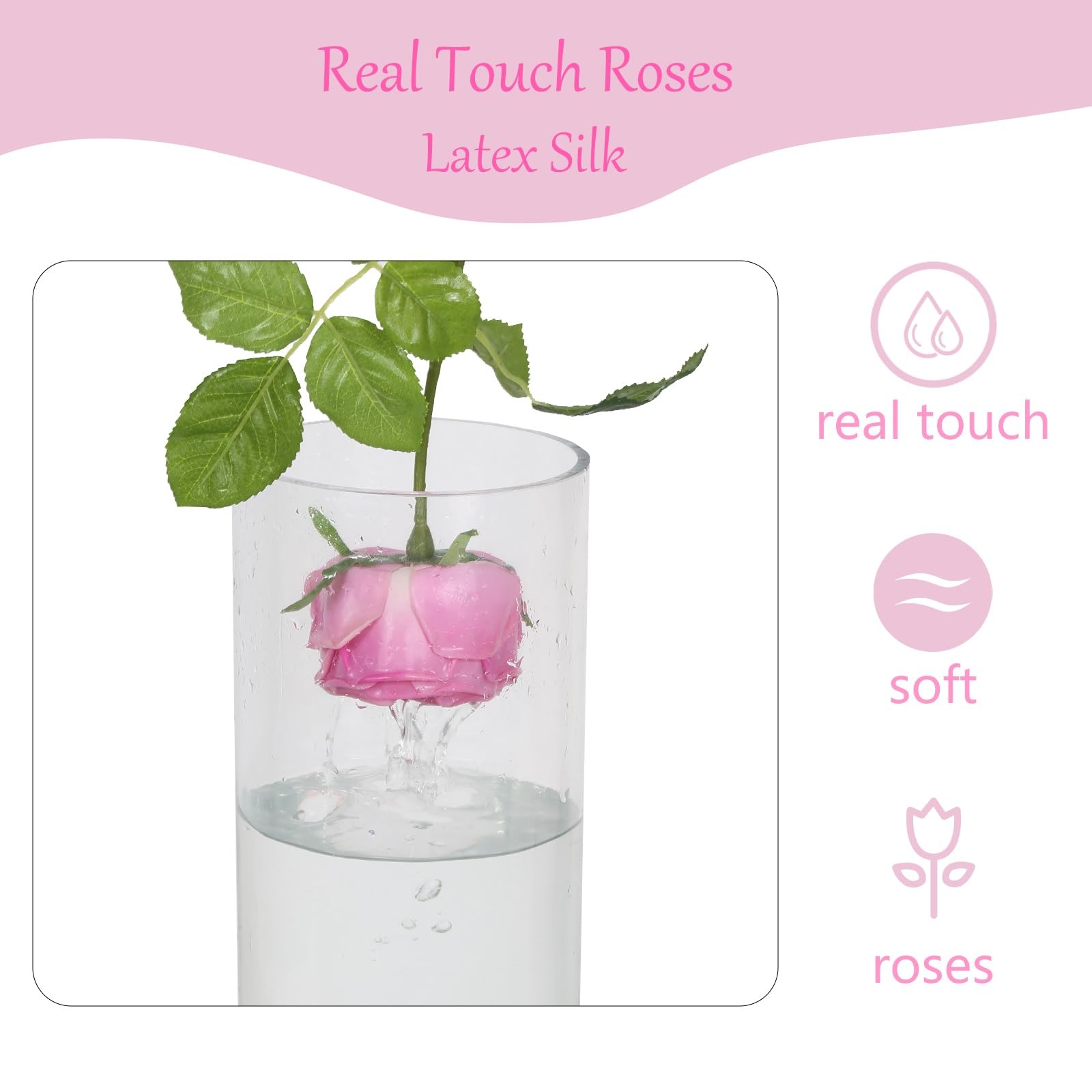 Hot Pink Roses Artificial Flowers 5PCS Real Touch Roses Fuchsia Flowers Artif…