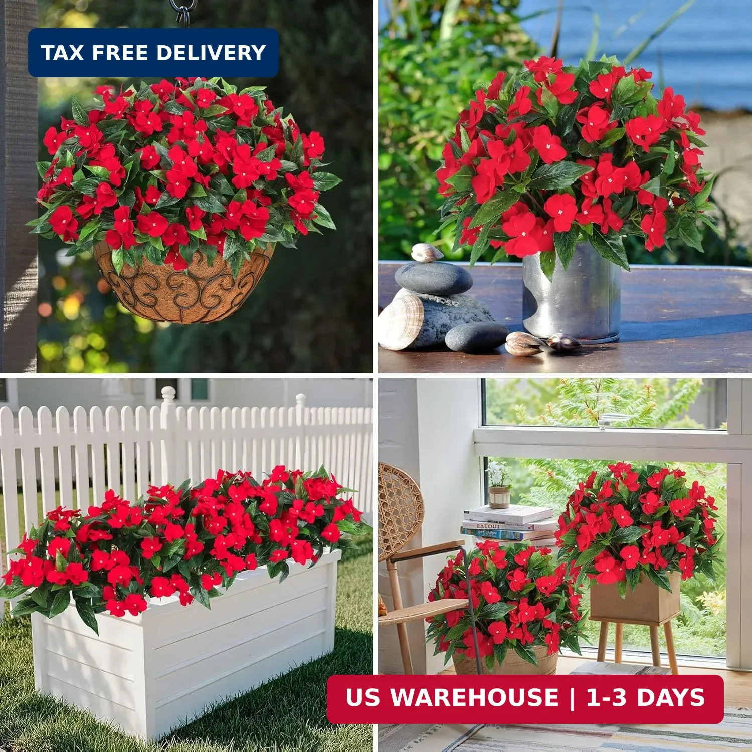 6 Bundles Artificial Impatiens Flowers for Outdoors Decoration, Silk Flowers …