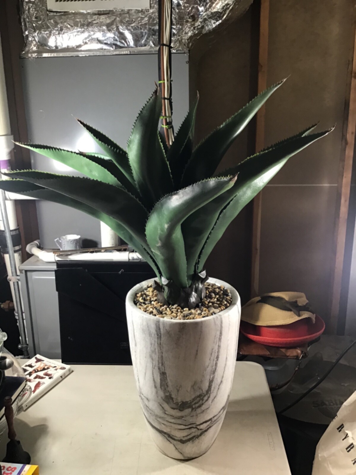 Agave with Marble Textured Planter 36” High