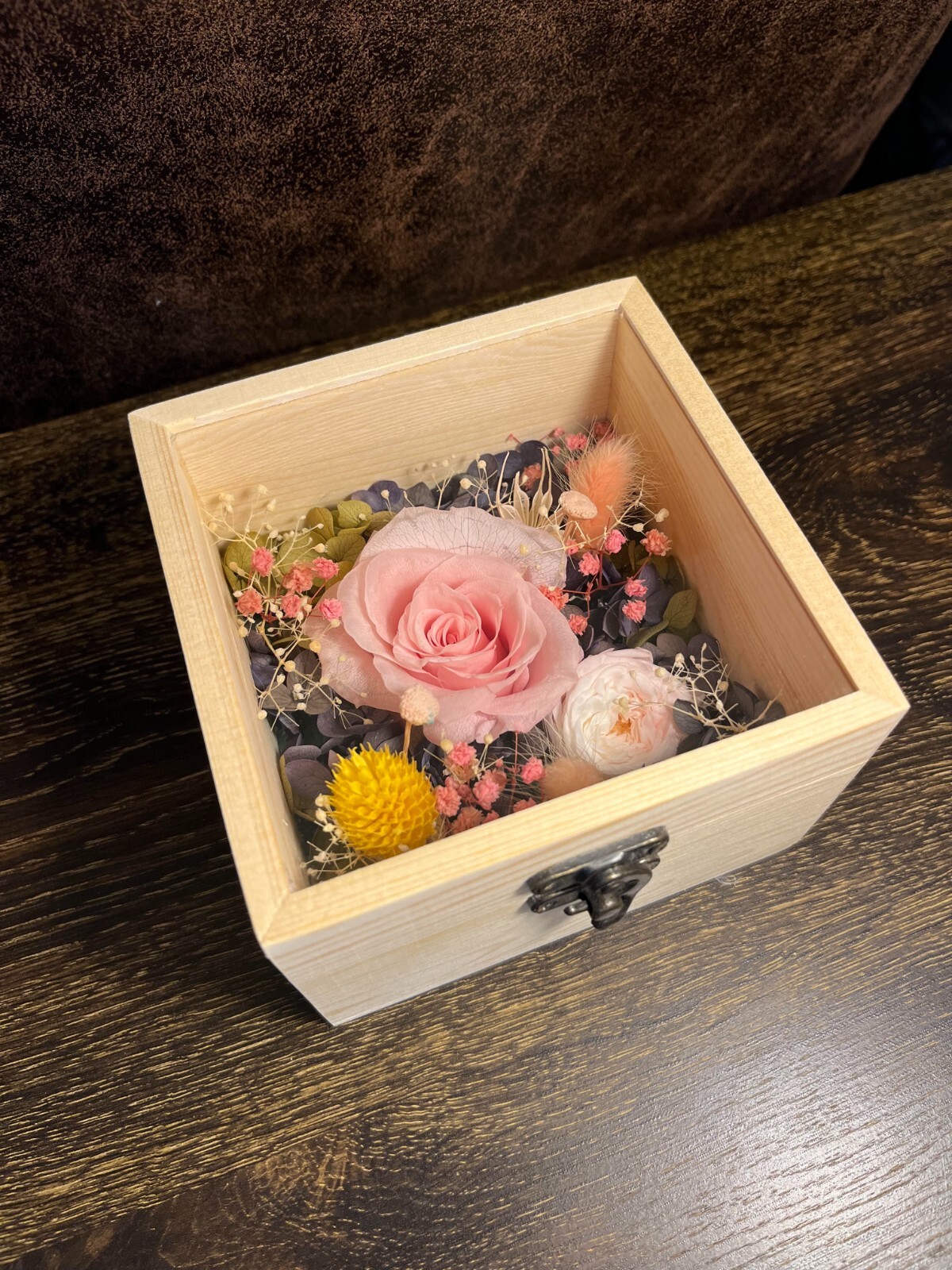 Pink Rose Preserved flower Glass Clamshell Wooden Box Holiday Gift Giving