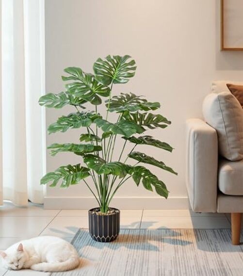 florisso 28″ Artificial Monstera Plant Tall Fake Faux Plants 28″ Monstera