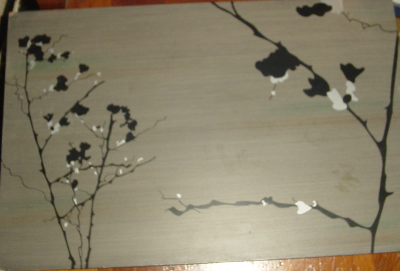3 Japanese Panels Blossoms Gray White 11×17 In. Placemats or Wall Hangings