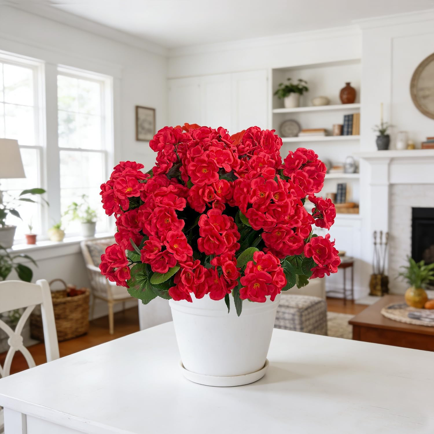 Artificial Geranium Flowers for Outdoors, Fake Silk Flowers UV Resistant Faux Ge