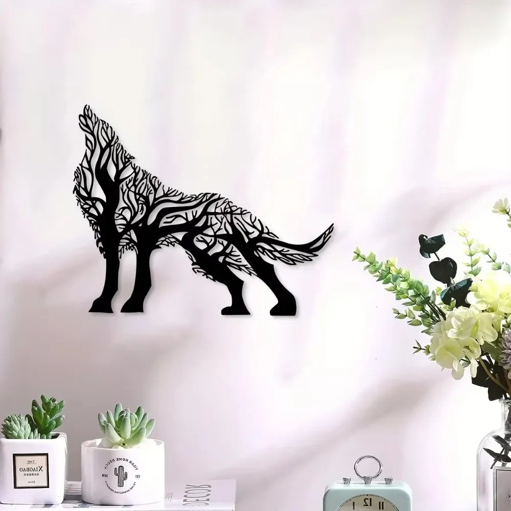 Unique Tree Branch Wolf Iron Wall Art – Elegant Living Room Decor Masterpiece