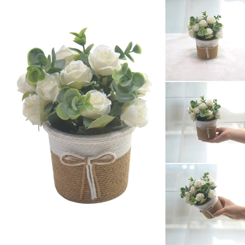 Faux Flower Arrangements in Vase Potted Plant for Table or Book Shelf Display