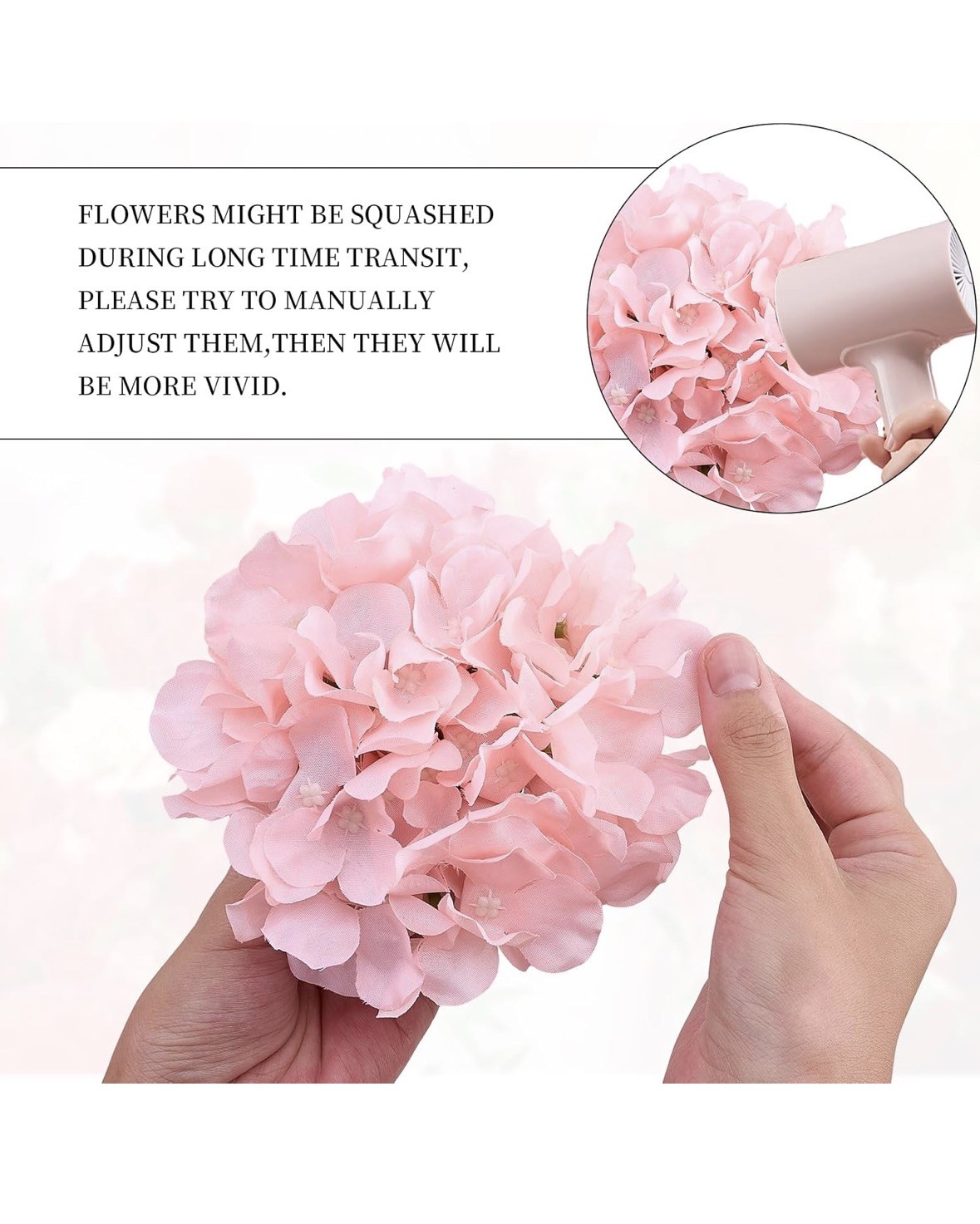 68 TOTAL Blush Hydangea Artificial Flower Heads with 8″ Stems, 6.2″ Large