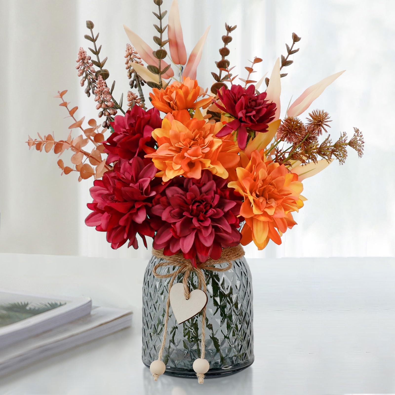 Fake Fall Flowers In Vase Faux Floral Arrangement Table Centerpieces Decor