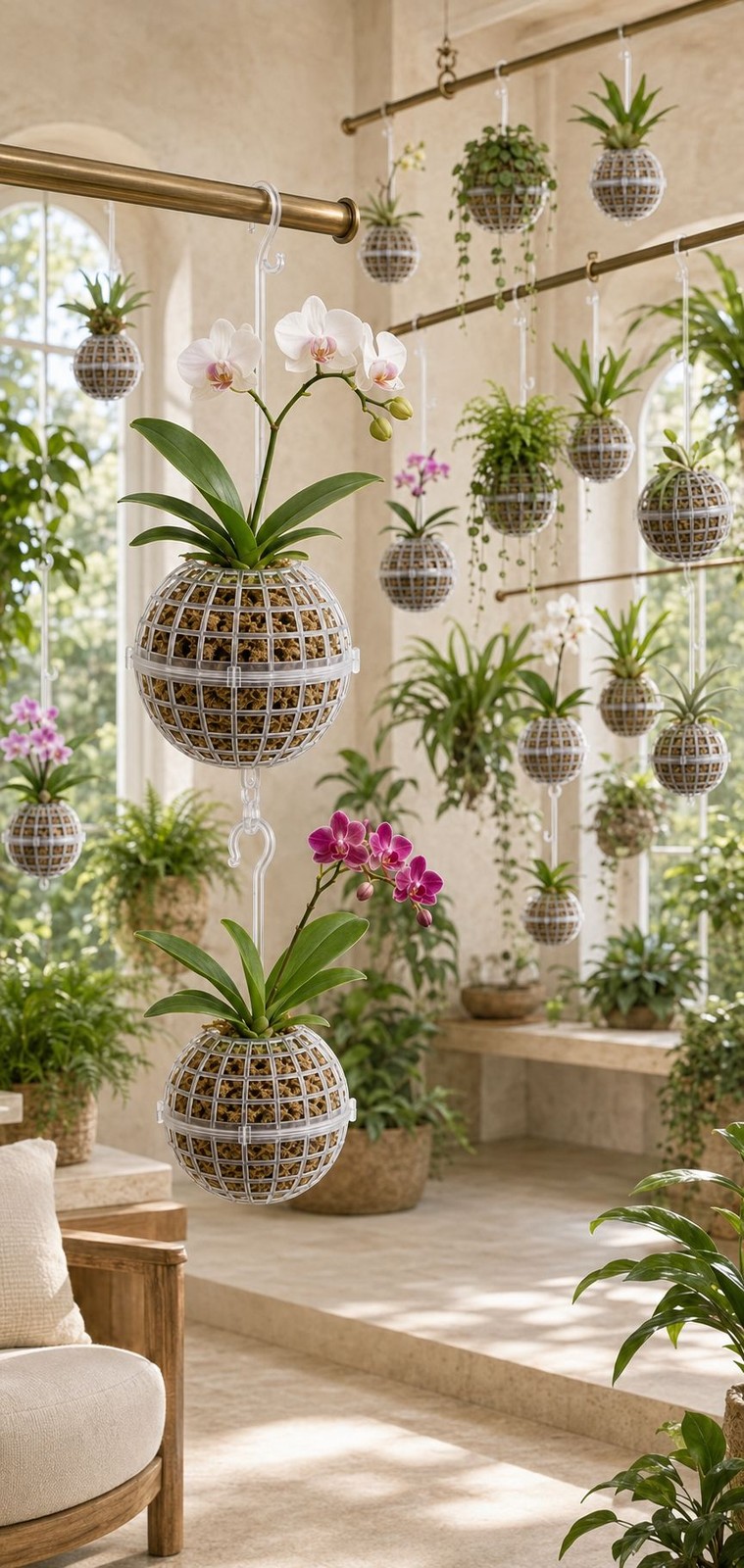 Hanging Moss Ball Planter Set of 2, 4 Inch Orchid Fern and Air Plant Baskets