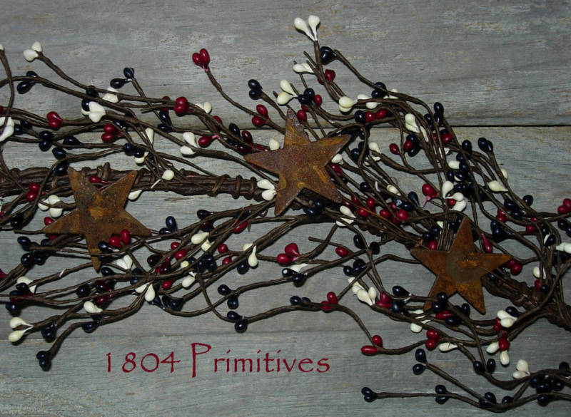 End to End Lighted 40″ Pip Berry Garland – Deep Red Navy Cream – AMERICANA