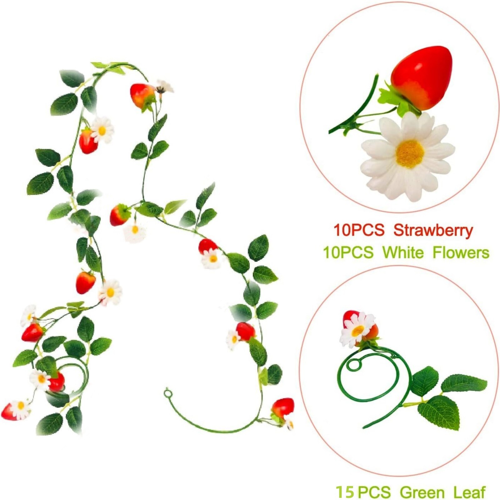 Artificial Strawberry Flowers Plant Vine Garland for Wedding Birthday Home Decor