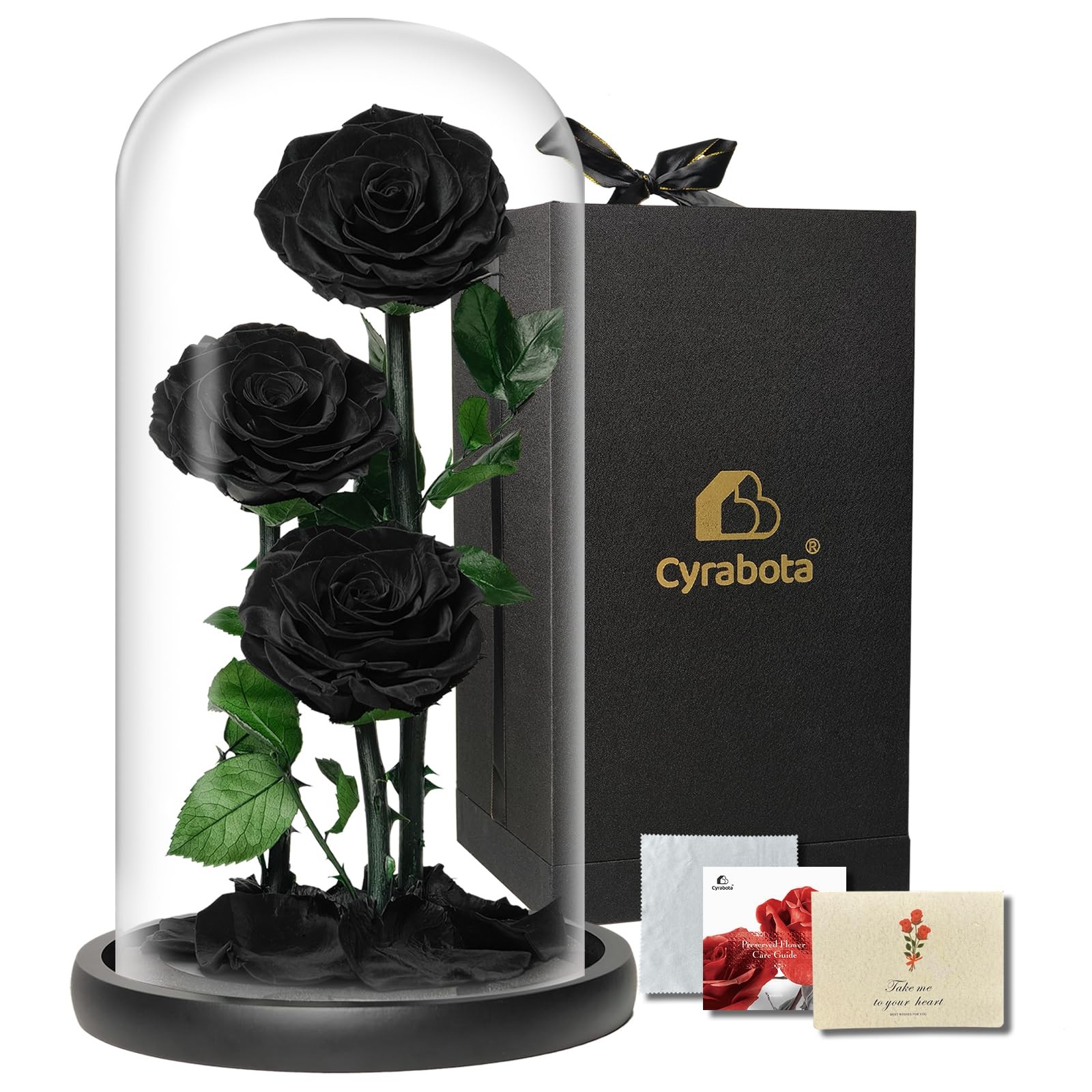 Cyrabota Preserved Roses Black Roses in Glass Dome, 12.3inch Forever Preserve…