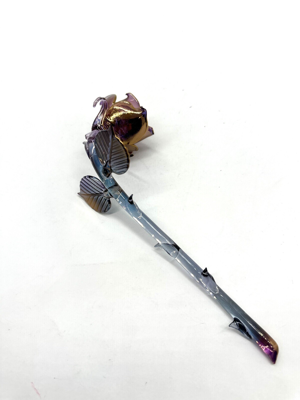 Glass Rose Hand Blown Crystal 24k Gold Figurine Purple Borosilicate