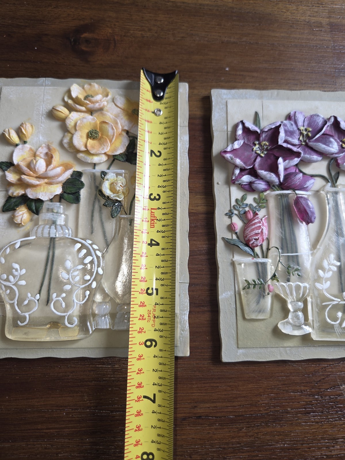 Set of 2 Boem Floral Wall Plaques 3D Relief Resin Flowers Vase Cottage Decor#101