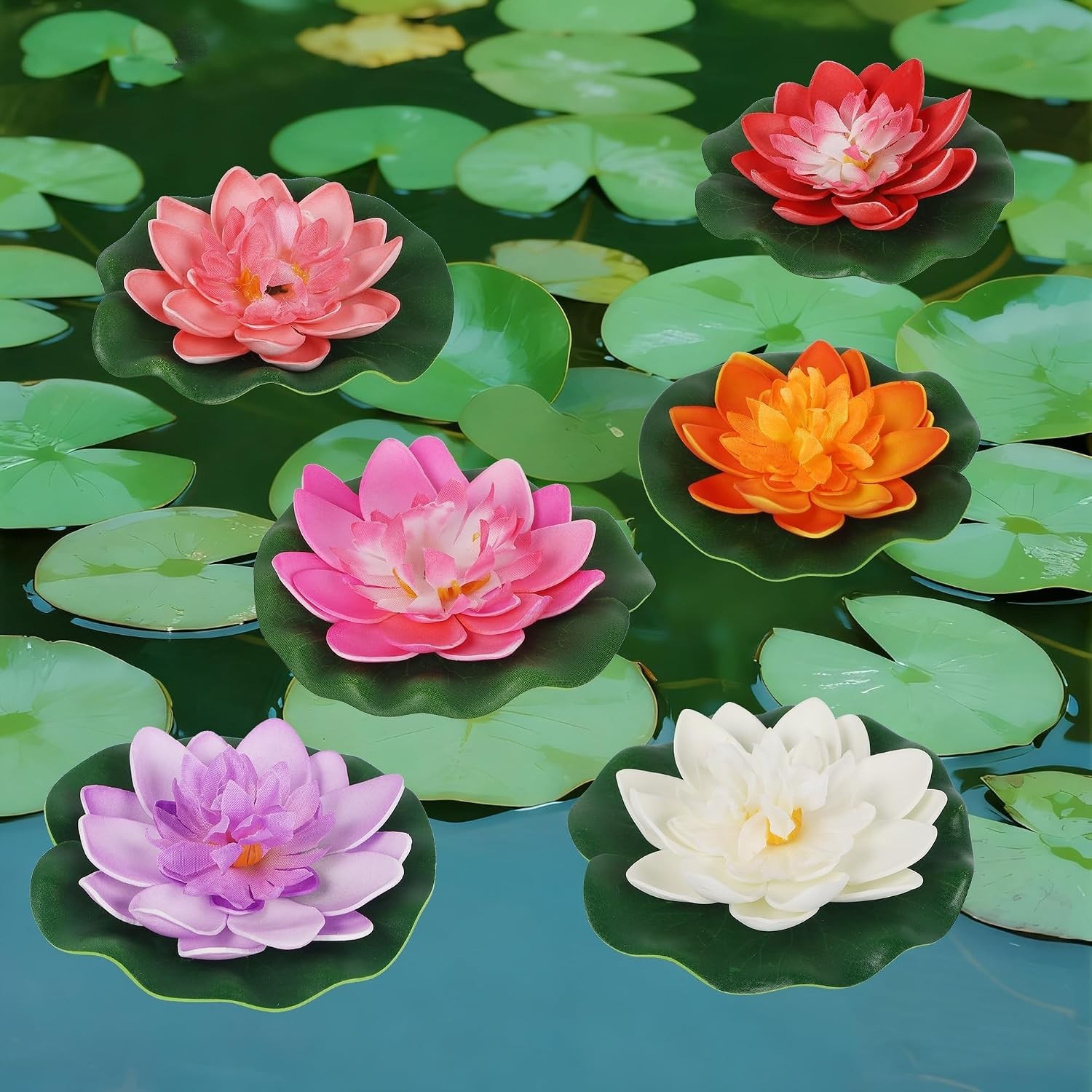 Realistic Floating Lotus Flowers for Fish Tank and Fountain Decoration – 12 Pcs