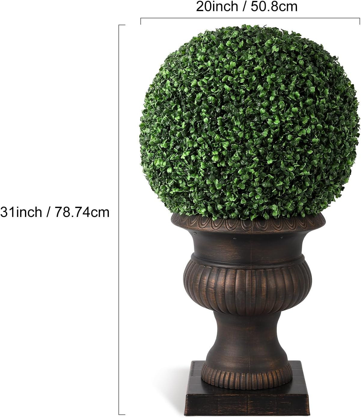 2 Pcs 20” Artificial Plant Topiary Ball with Light, All-Year Green Faux Boxwood