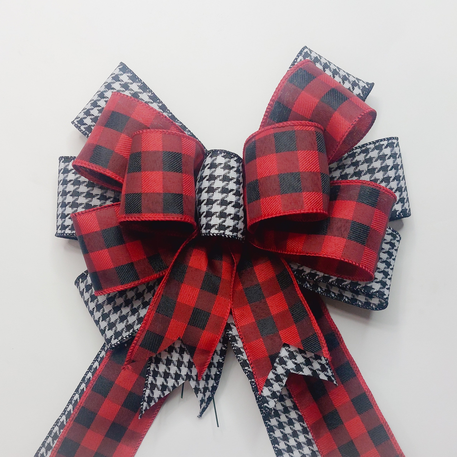 Red and Black Buffalo Check and Houndstooth Christmas Bow