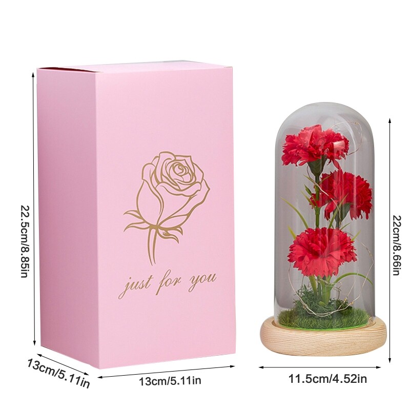 Artificial Led Luminous Carnation Soap Flower with Dome Glass Cover