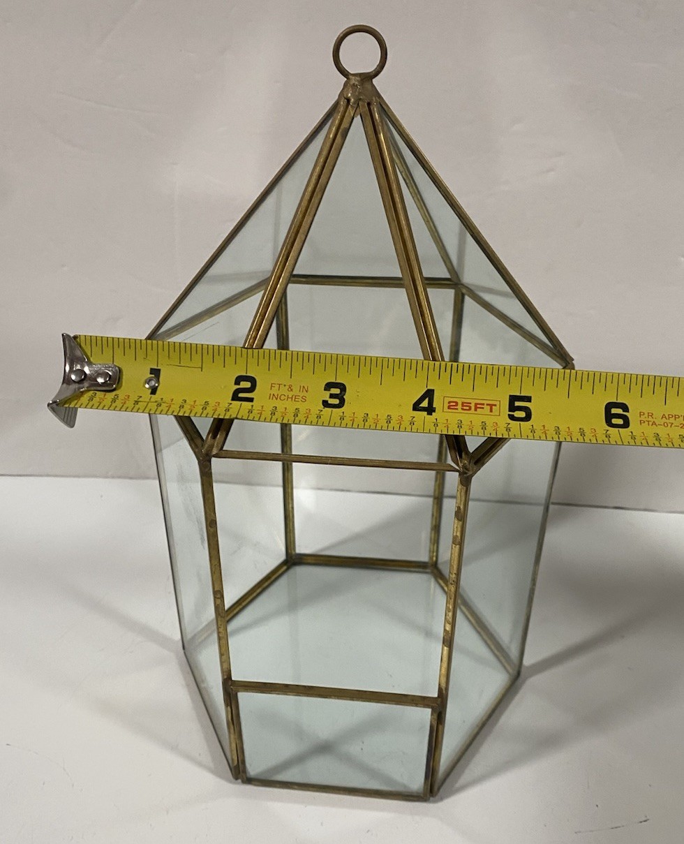 Vintage Glass 6 Sided Hanging Store Display Candle Holder Plant Terrarium 10×6″