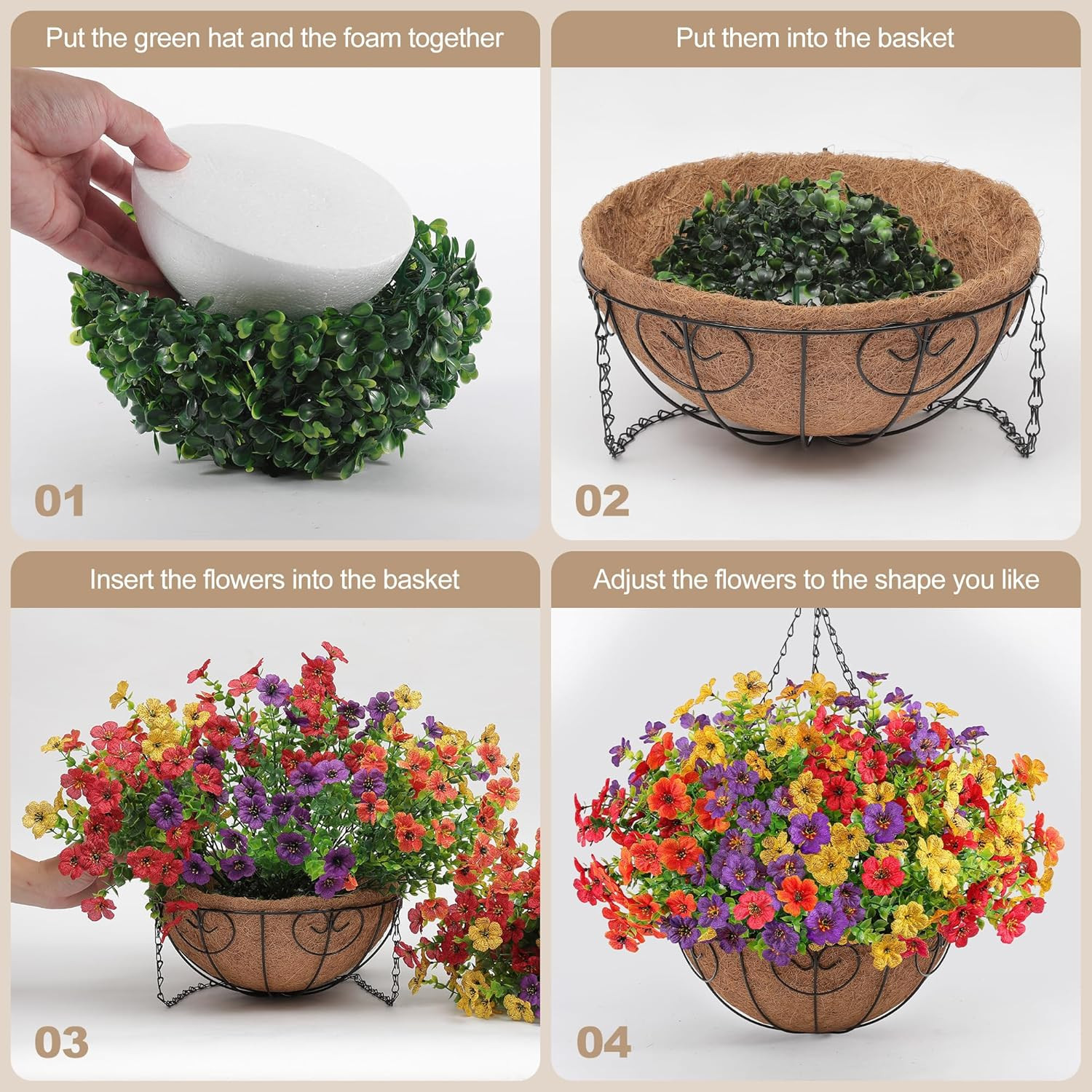 Artificial Faux Hanging Flowers Plants Basket for Outdoors outside Spring Summe