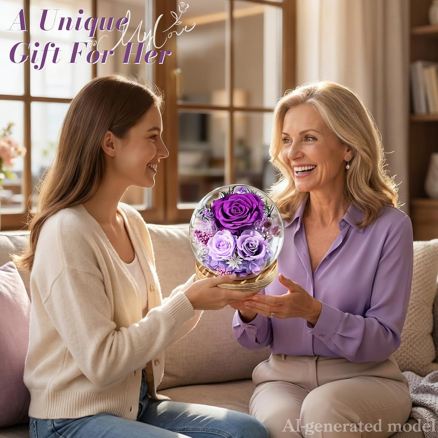 Flowers for Delivery Prime, Forever Fresh Preserved Flowers in Glass Dome, Etern