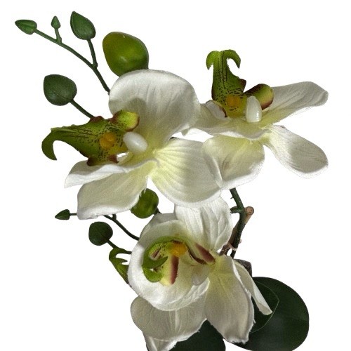 Potted Orchid Plant Faux Phalaenopsis Flowers Realistic Home Decor in Stone Pot