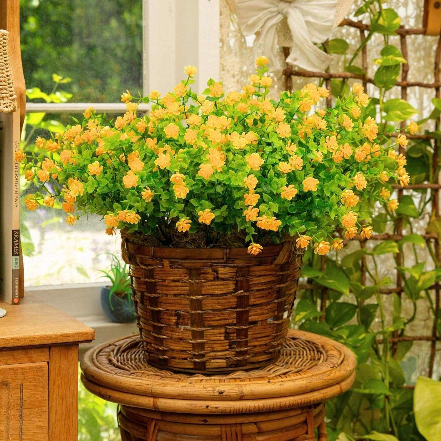 13In. UV Resistant Artificial Flowering Mini Rose Bush (Indoor/Outdoor) – Set of