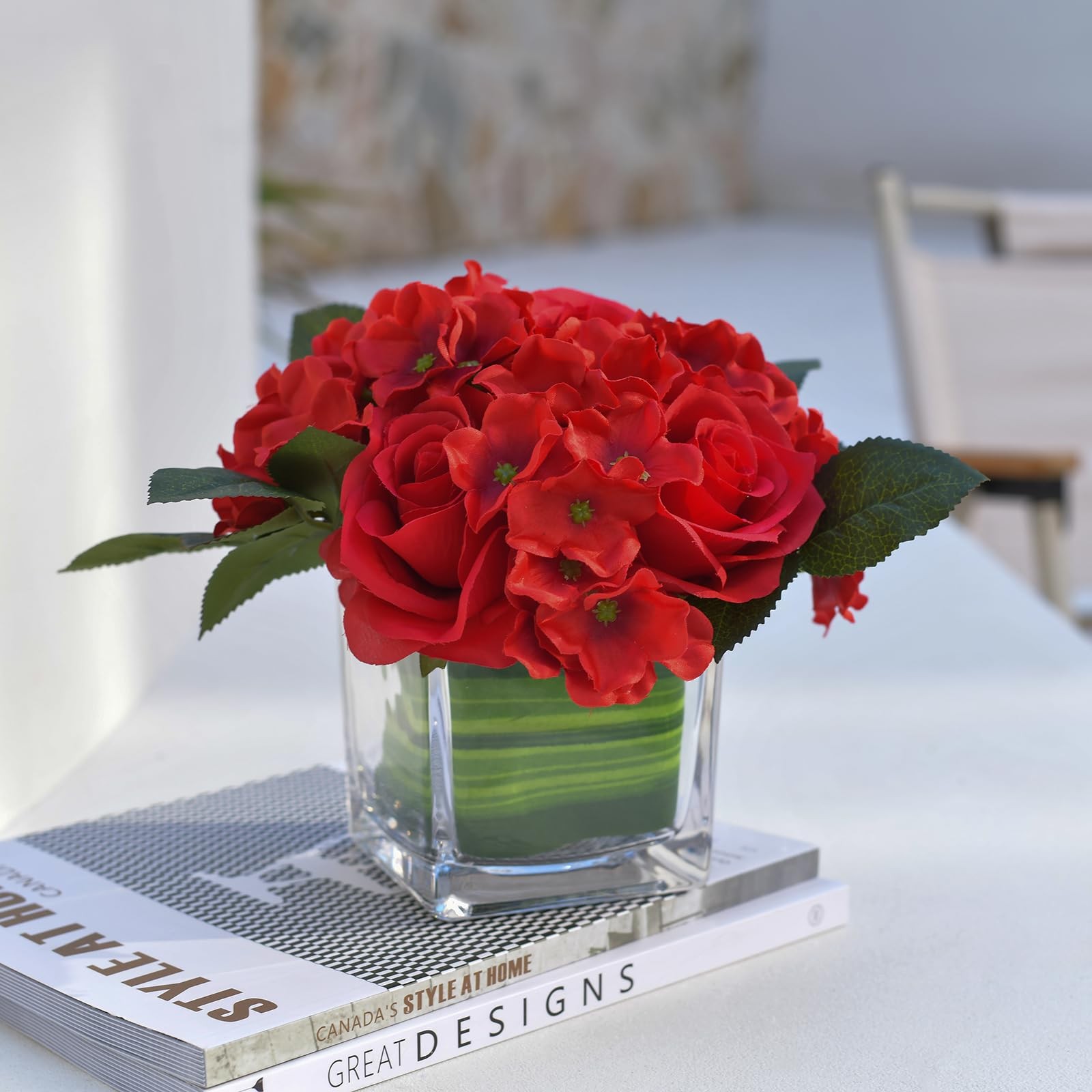 Artificial Silk Rose Flower Centerpiece Arrangement in vase for Home Wedding …