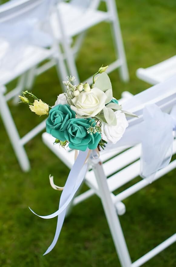 100PCS Teal Green Artificial Foam Roses Wedding Flowers DIY Home Decor