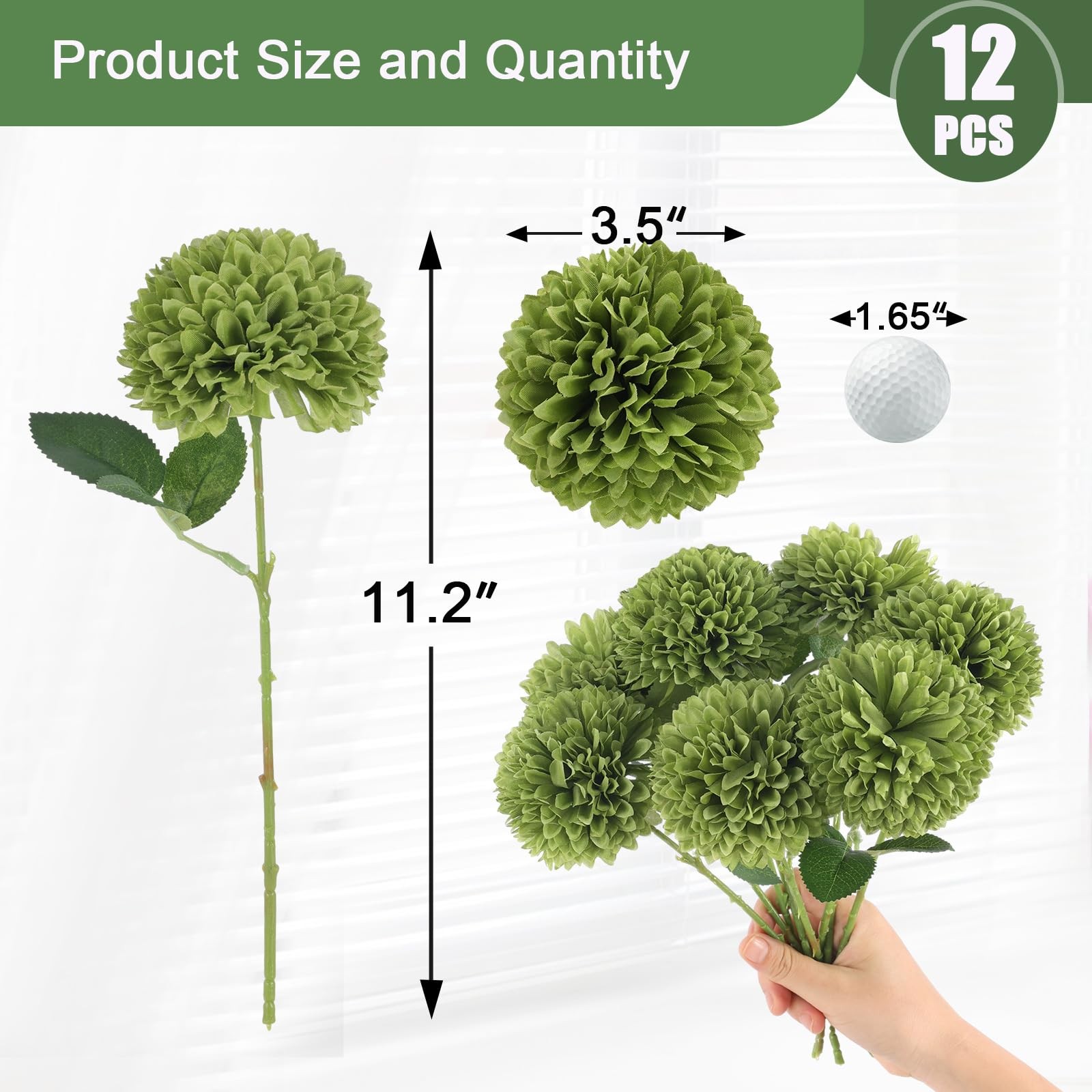 12 Pcs Artificial Chrysanthemums Flowers Flower, Fake Mums Flowers Green Silk…