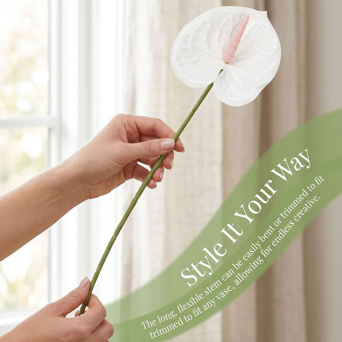 Artificial Anthurium Flowers Fake Flamingo Lily Single Stem Bouquet Table Decor