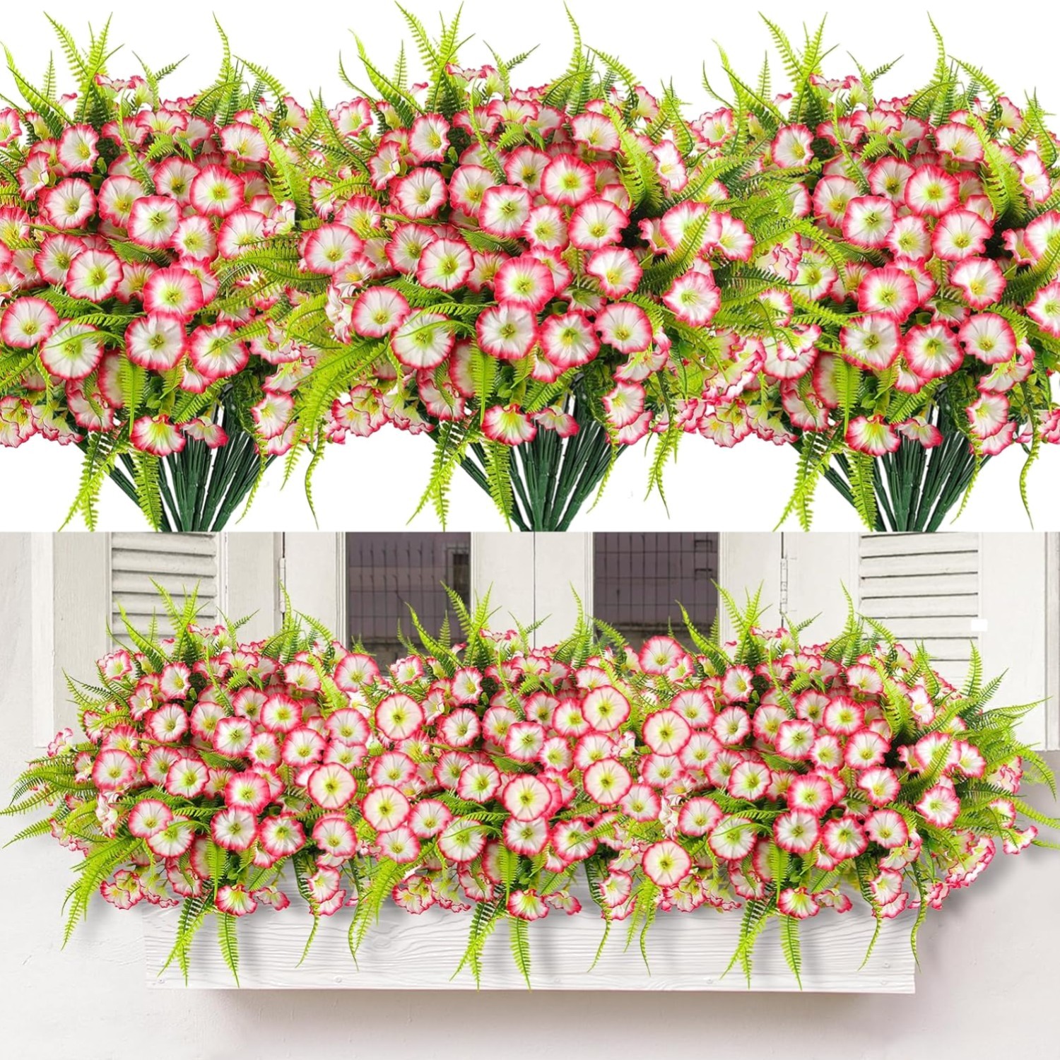 Artificial Flowers Pink 12 Bundles UV Resistant Petunias Indoor Outdoor