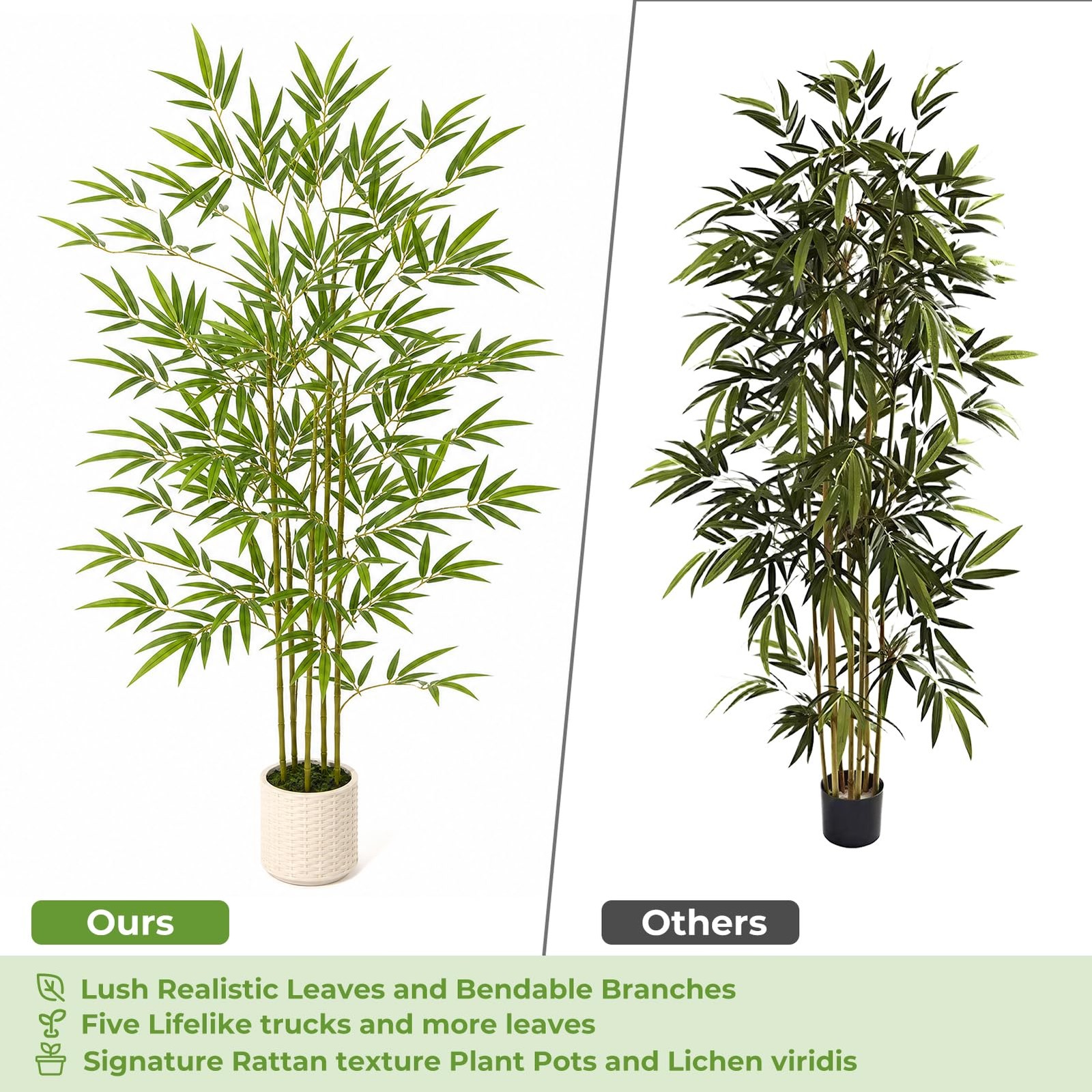 5FT Artificial Bamboo Tree with Wicker Style Planter, Fake Bamboo with Lifeli…