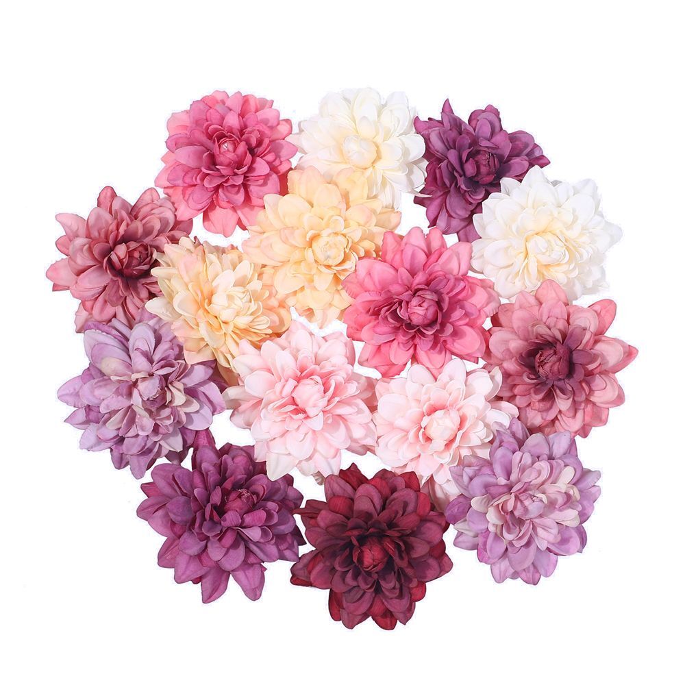 Dahlia Silk Artificial Wreath Flowers Wedding Home Decorate Fake Head Flower 5pc