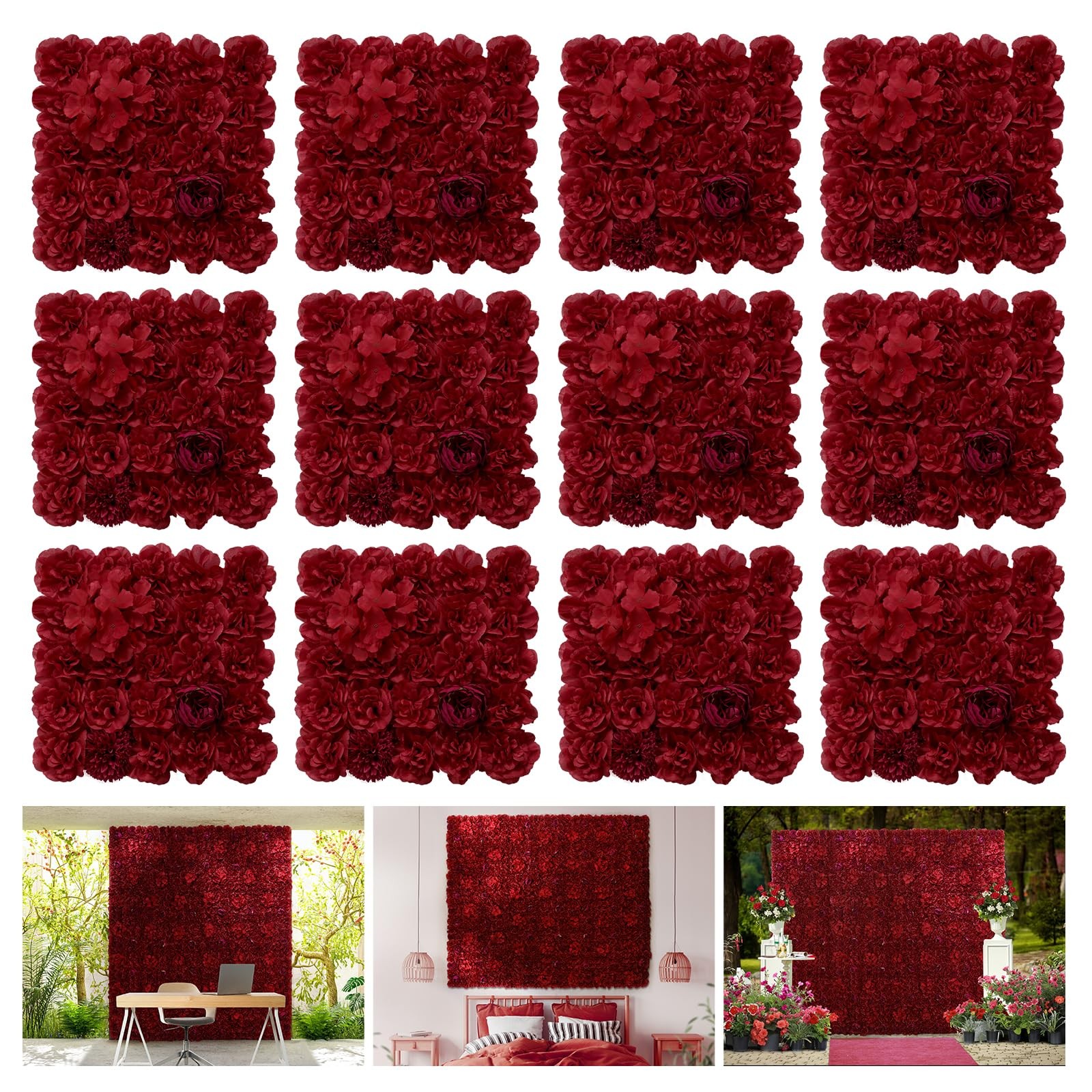 Flower Wall Panel 12 pcs 16.5×16.5 Inch Floral Wall Backdrop Artificial Silk …