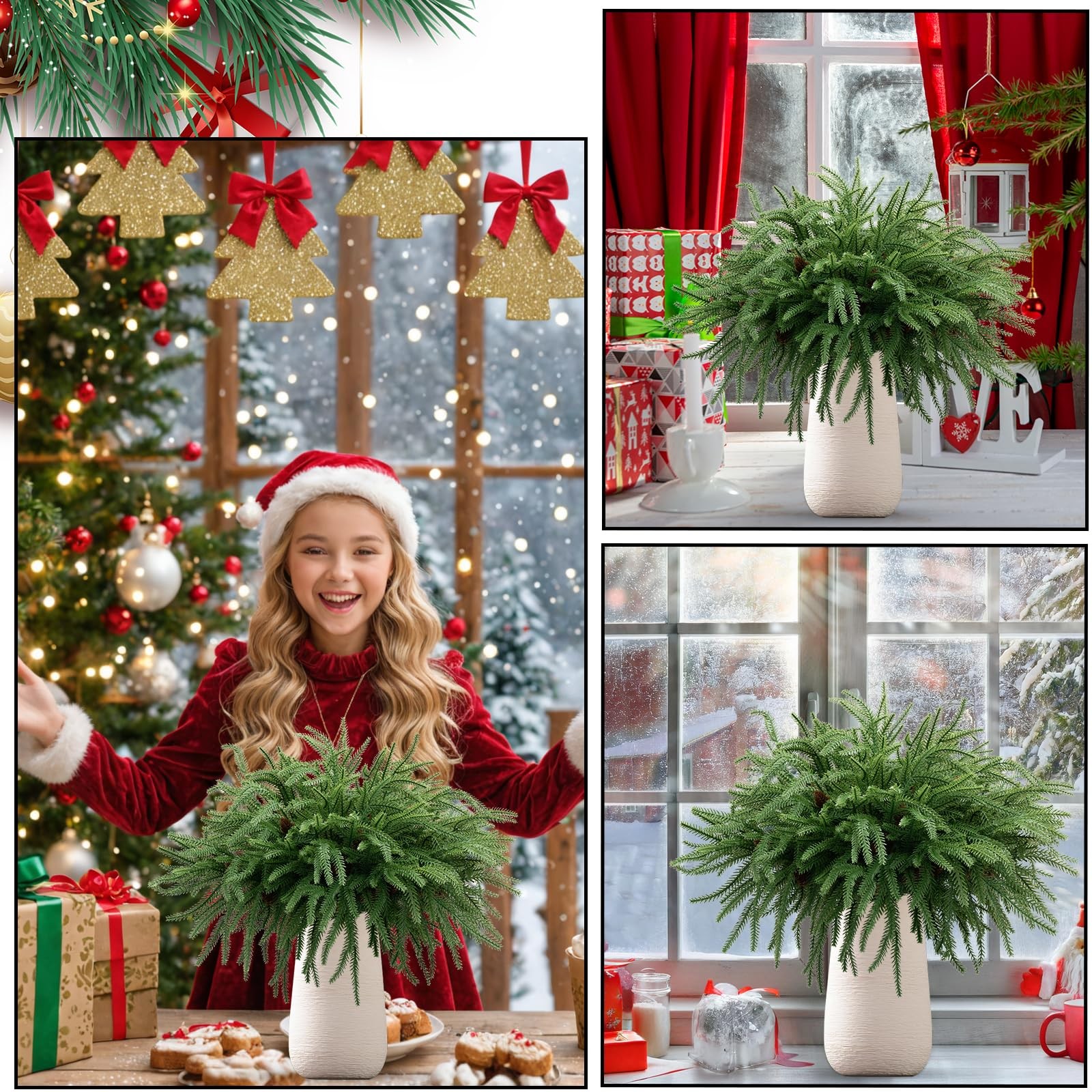 HUZIYAHAN Christmas Norfolk Pine Stems 18Inch Artificial Christmas Green Plan…