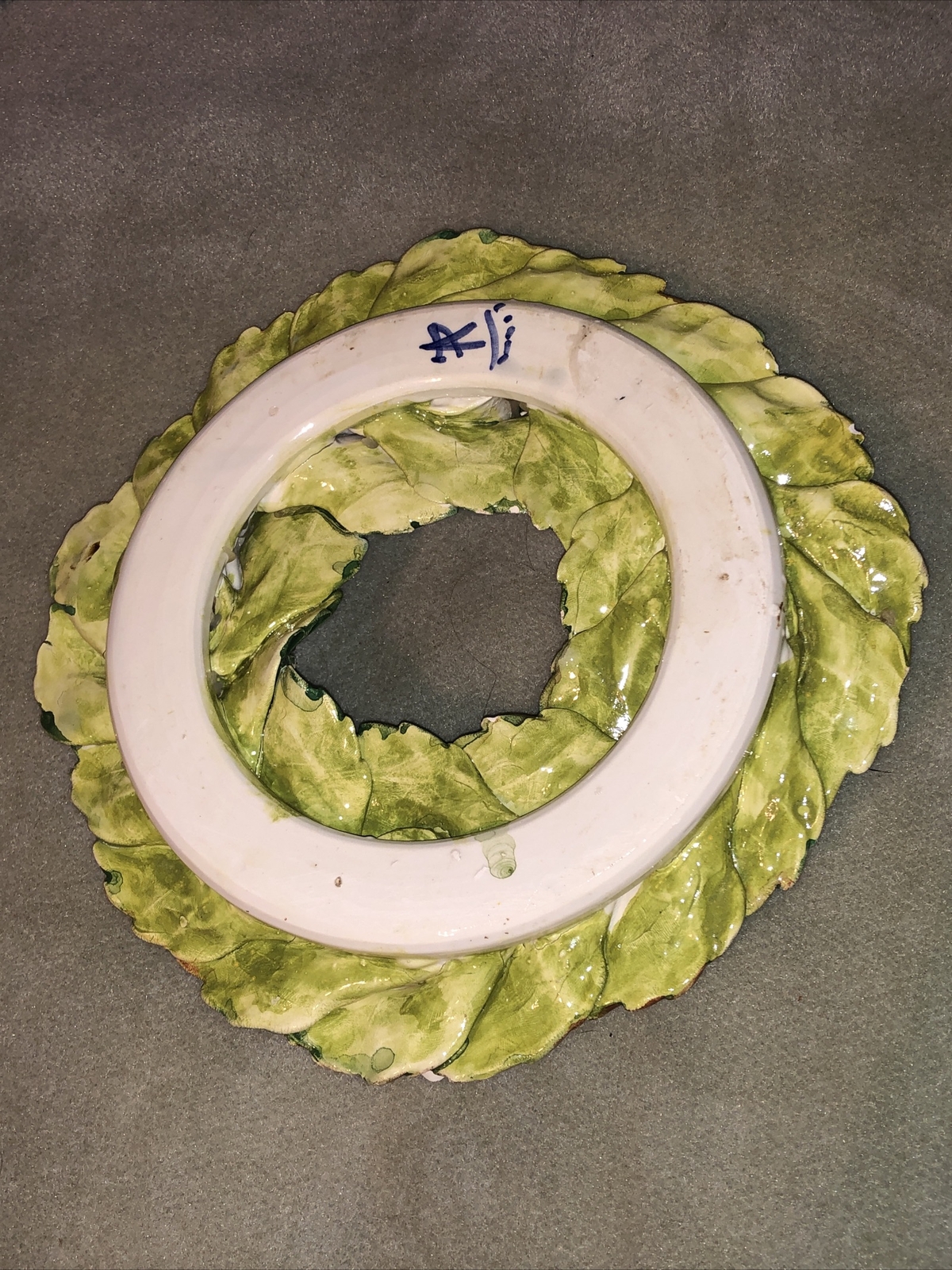 Ceramic Spring Strawberry Floral Wreath Candle Holder Signed Easter/320j