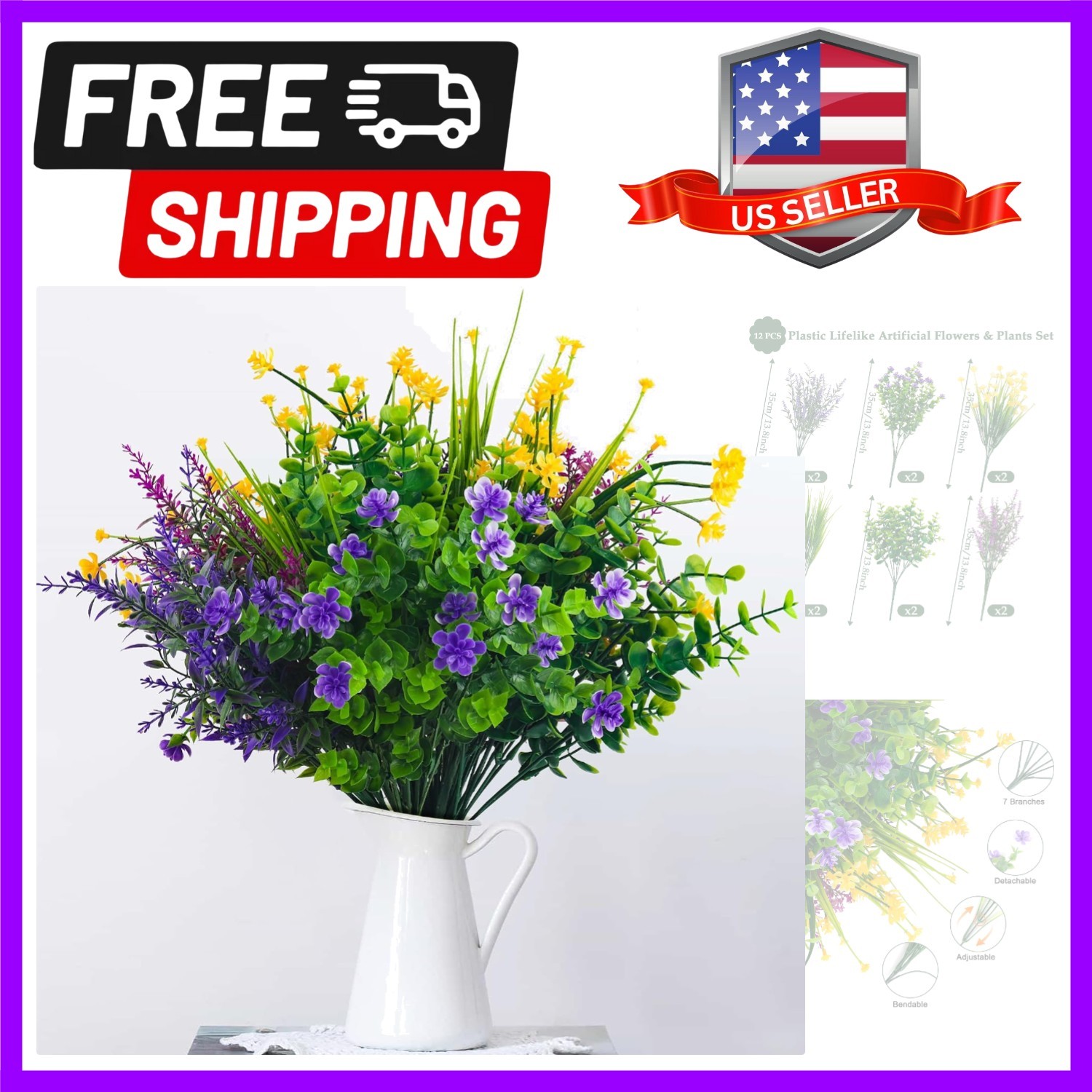 12 Bundles of UV Resistant Artificial Flowers – Lifelike Decor for Home & Garden